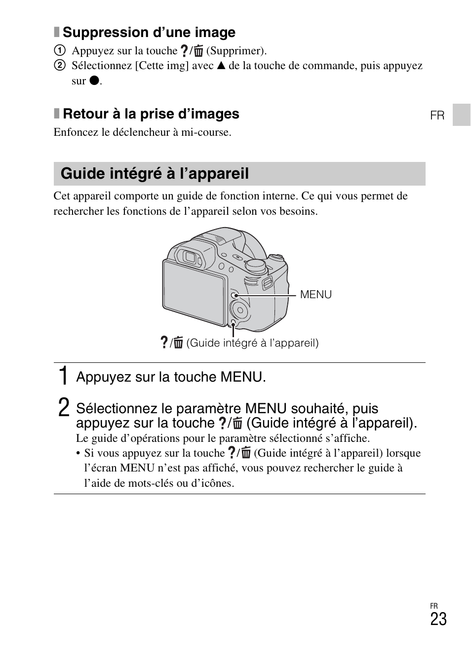 Guide intégré à l’appareil | Sony DSC-HX200V User Manual | Page 59 / 603