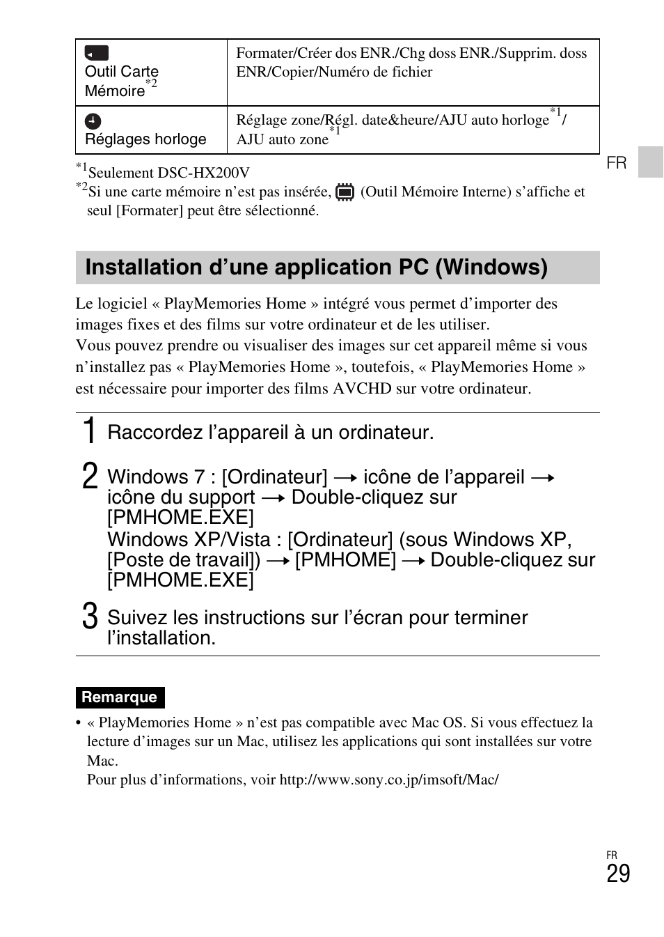 Installation d’une application pc (windows) | Sony DSC-HX200V User Manual | Page 65 / 603