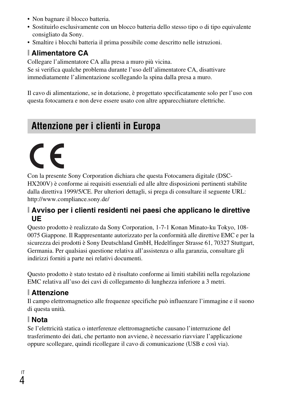 Attenzione per i clienti in europa | Sony DSC-HX200V User Manual | Page 76 / 603