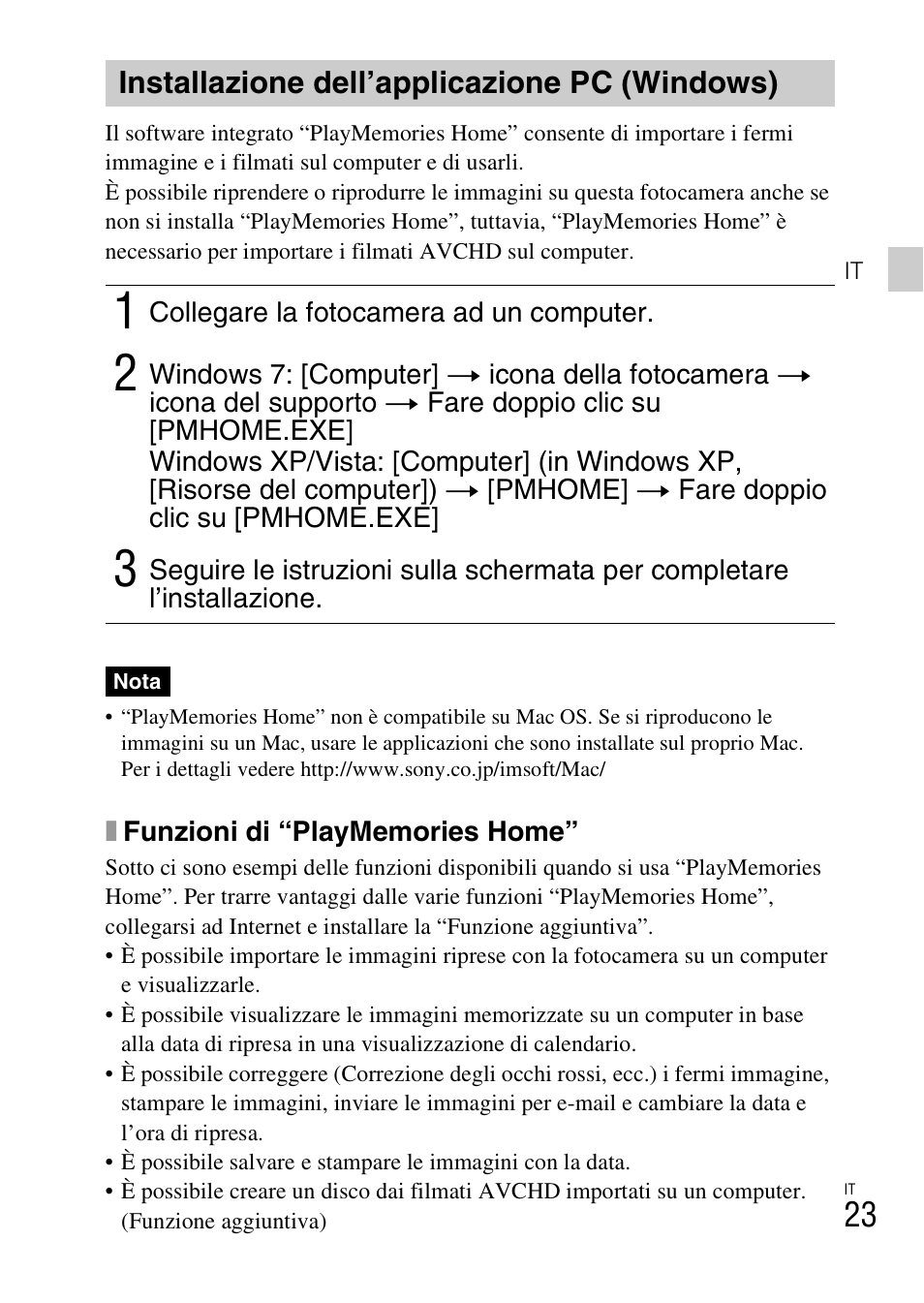 Installazione dell’applicazione pc (windows) | Sony DSC-HX200V User Manual | Page 95 / 603