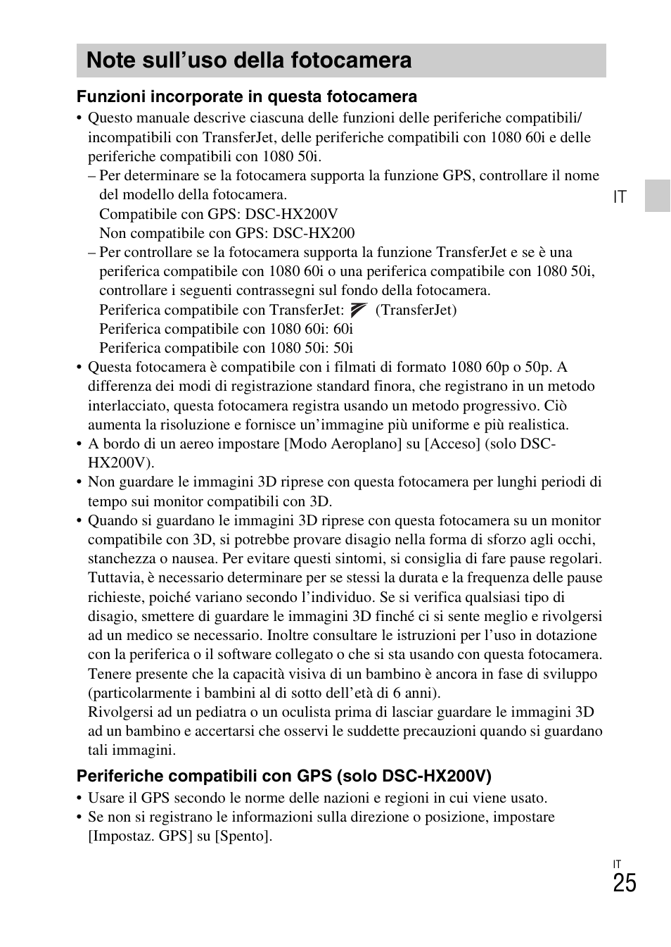 Note sull’uso della fotocamera | Sony DSC-HX200V User Manual | Page 97 / 603