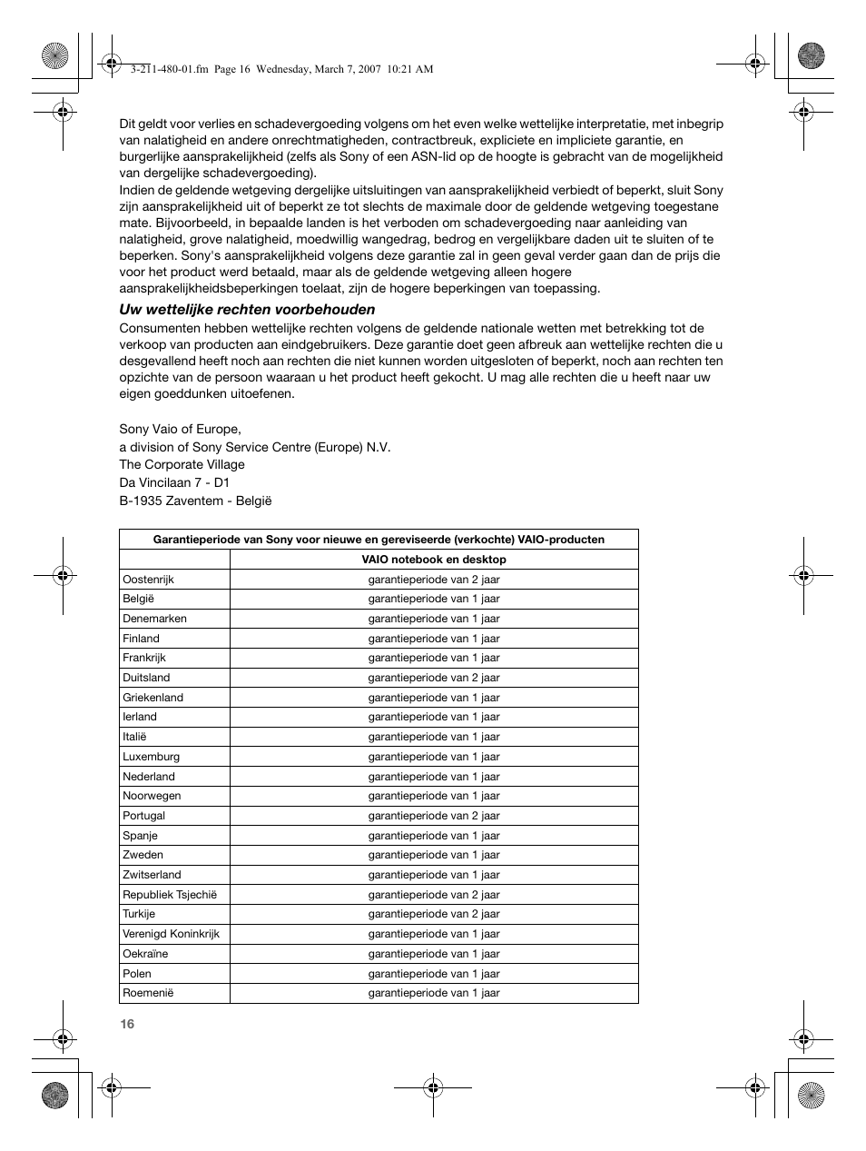 Uw wettelijke rechten voorbehouden | Sony VGN-AR41MR User Manual | Page 16 / 60