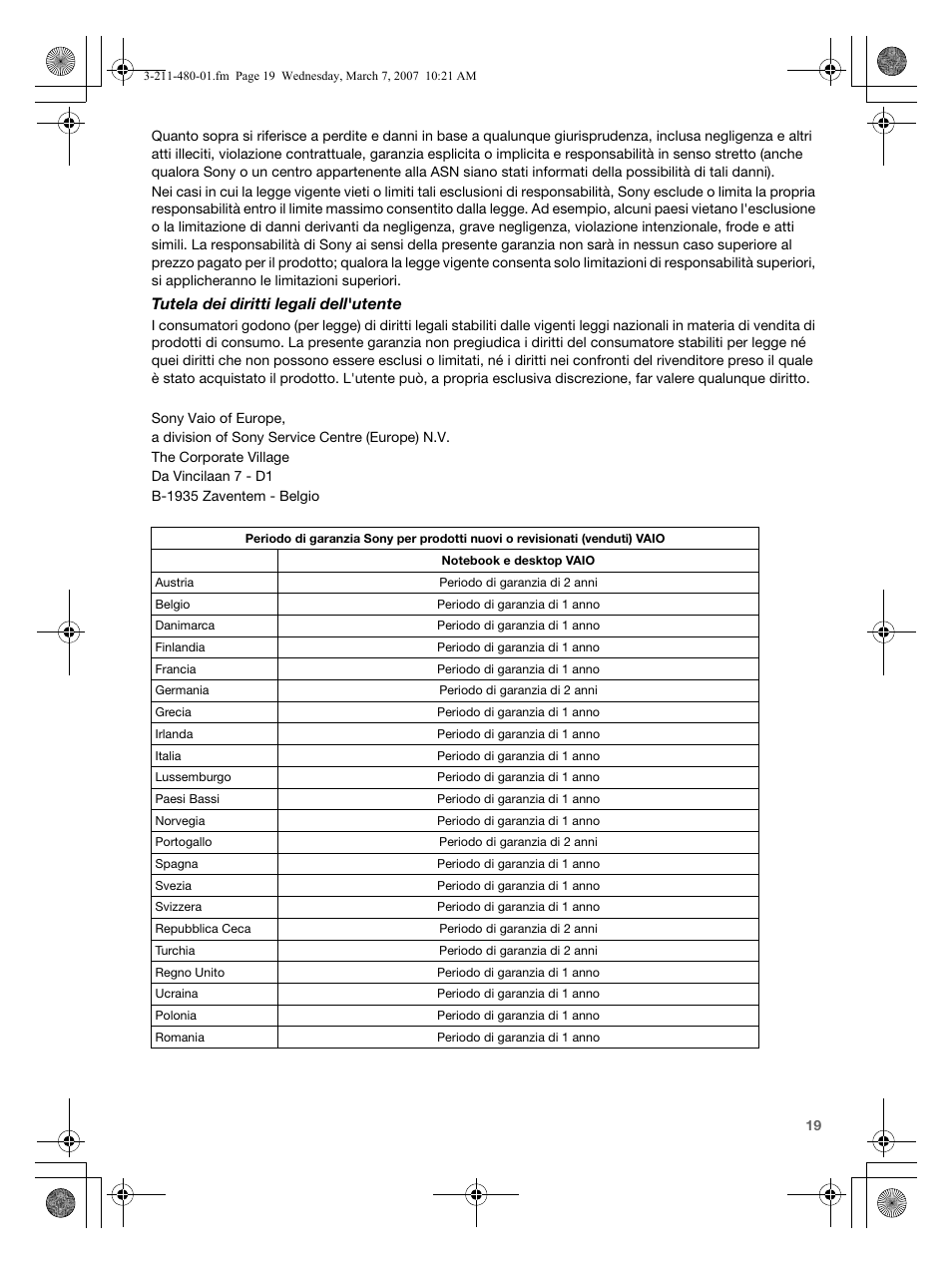 Tutela dei diritti legali dell'utente | Sony VGN-AR41MR User Manual | Page 19 / 60