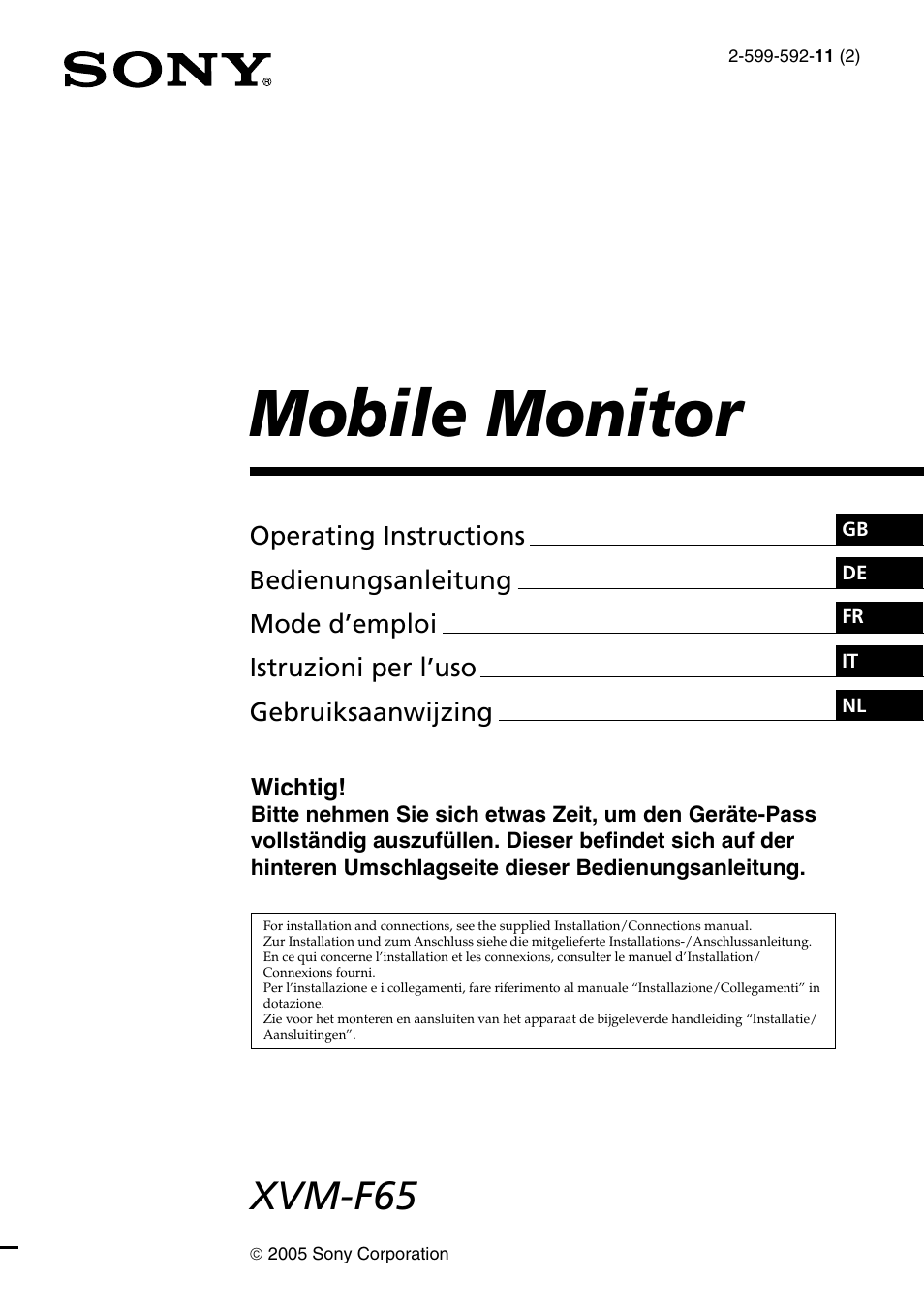 Sony XVM-F65 User Manual | 92 pages