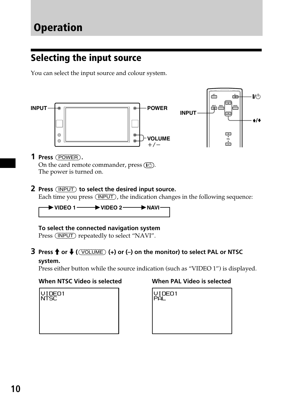 Operation, Selecting the input source | Sony XVM-F65 User Manual | Page 10 / 92