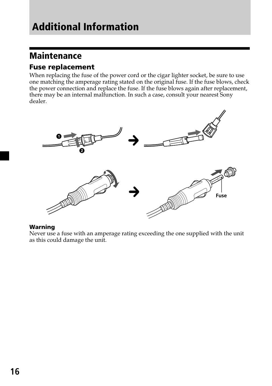Additional information, Maintenance | Sony XVM-F65 User Manual | Page 16 / 92