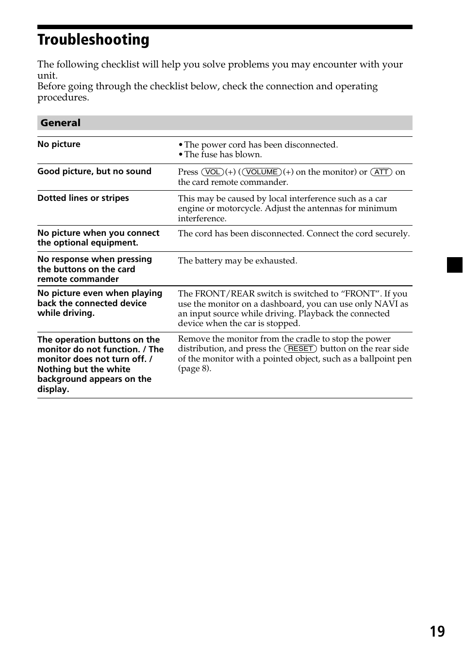 Troubleshooting, 19 troubleshooting | Sony XVM-F65 User Manual | Page 19 / 92