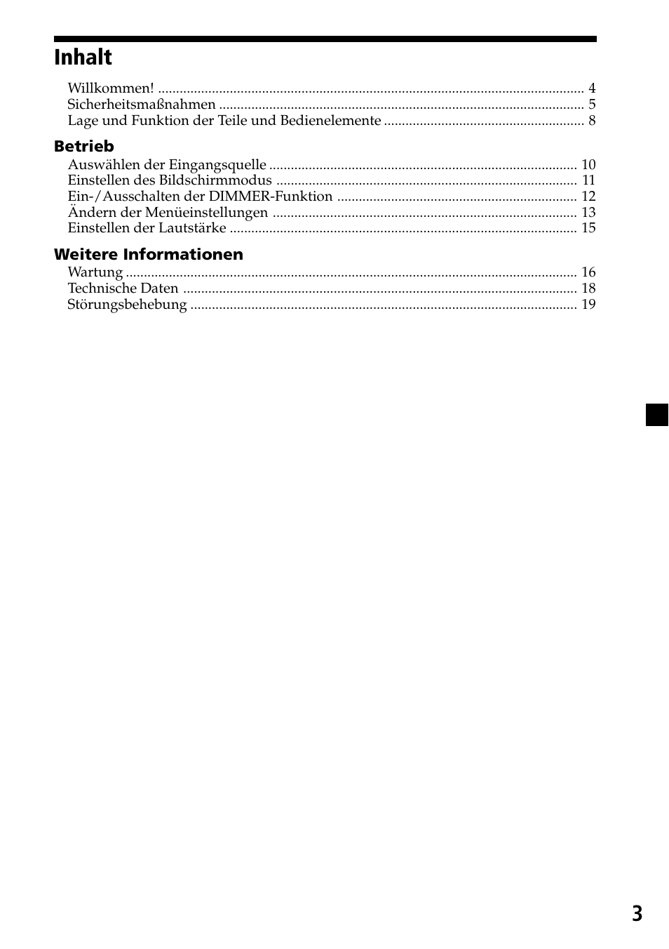 Inhalt, 3inhalt | Sony XVM-F65 User Manual | Page 21 / 92