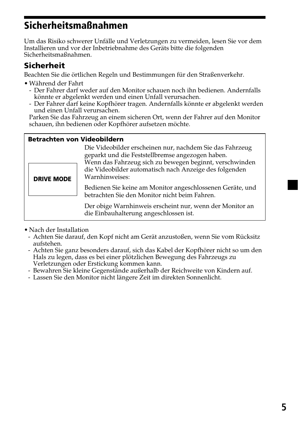 Sicherheitsmaßnahmen, 5sicherheitsmaßnahmen | Sony XVM-F65 User Manual | Page 23 / 92