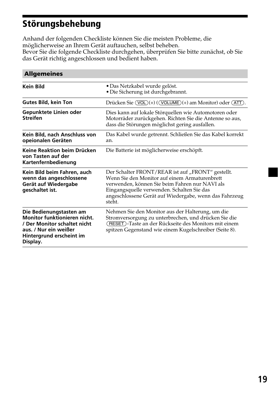 Störungsbehebung, 19 störungsbehebung | Sony XVM-F65 User Manual | Page 37 / 92