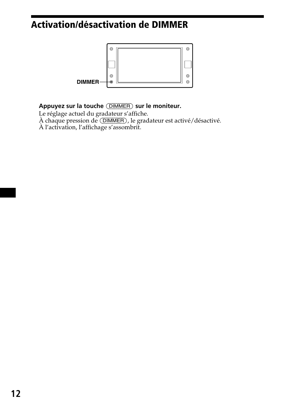 Activation/désactivation de dimmer, 12 activation/désactivation de dimmer | Sony XVM-F65 User Manual | Page 48 / 92