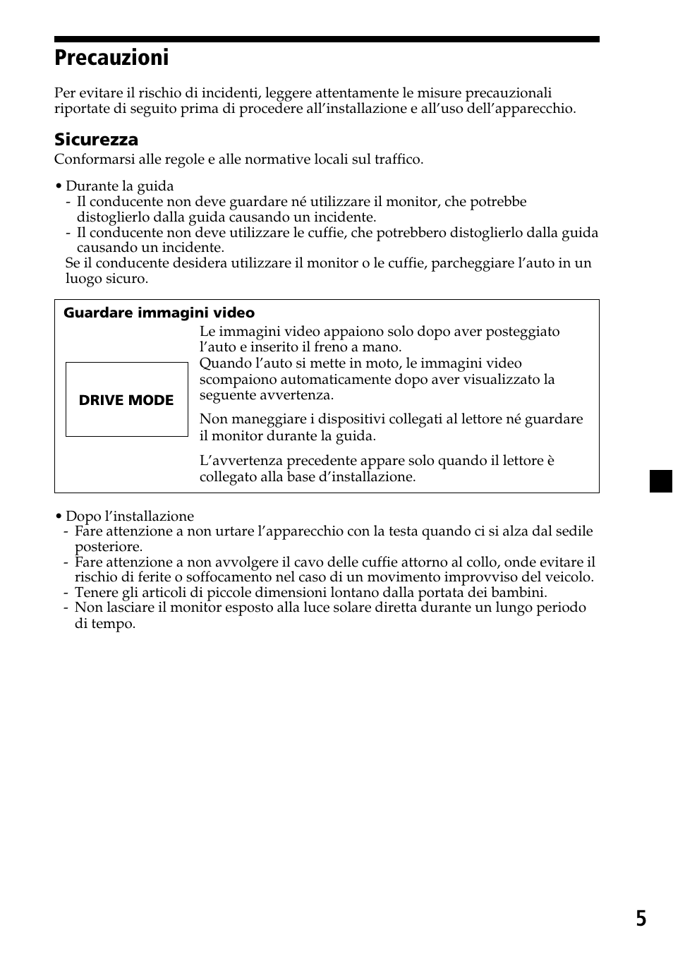 Precauzioni, 5precauzioni | Sony XVM-F65 User Manual | Page 59 / 92