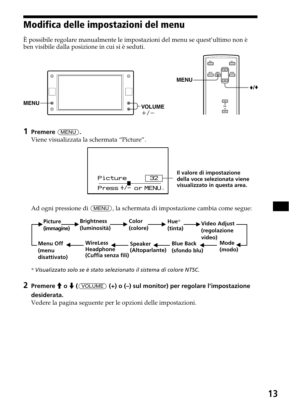 Modifica delle impostazioni del menu, 13 modifica delle impostazioni del menu | Sony XVM-F65 User Manual | Page 67 / 92