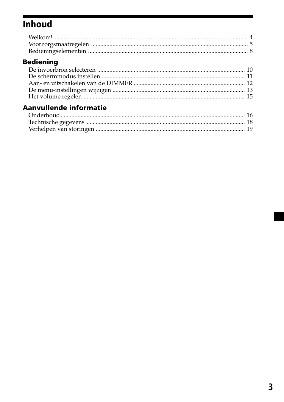 Inhoud, 3inhoud | Sony XVM-F65 User Manual | Page 75 / 92