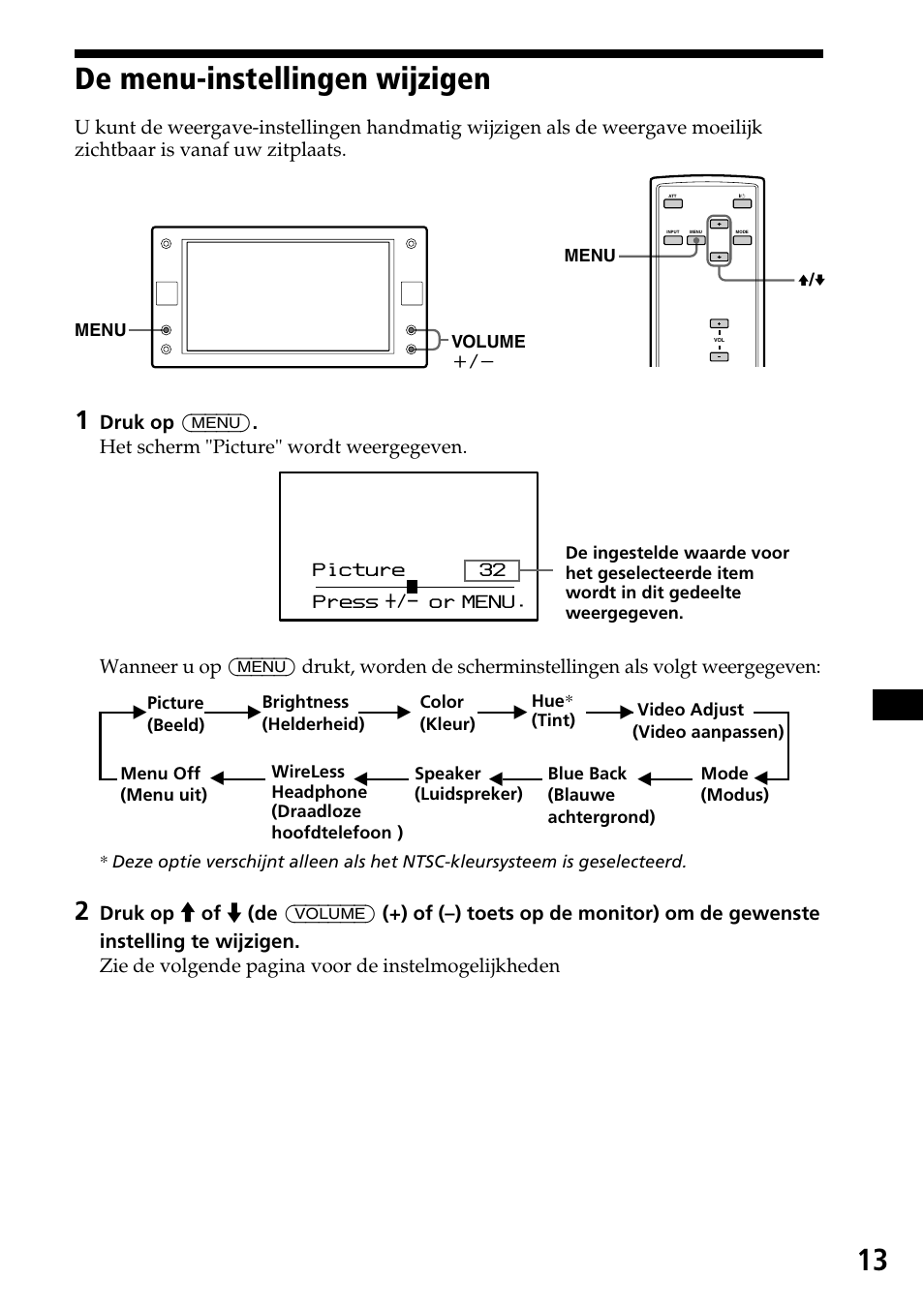 De menu-instellingen wijzigen, 13 de menu-instellingen wijzigen | Sony XVM-F65 User Manual | Page 85 / 92