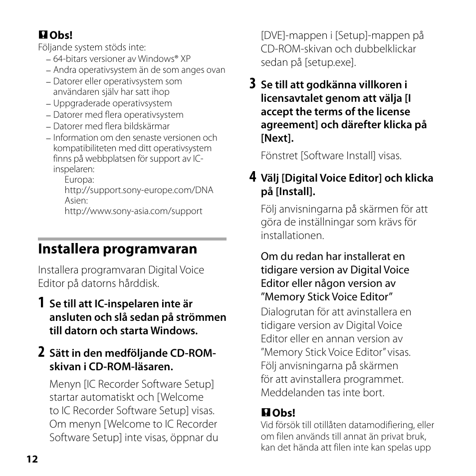 Installera programvaran | Sony ICD-SX750 User Manual | Page 12 / 56