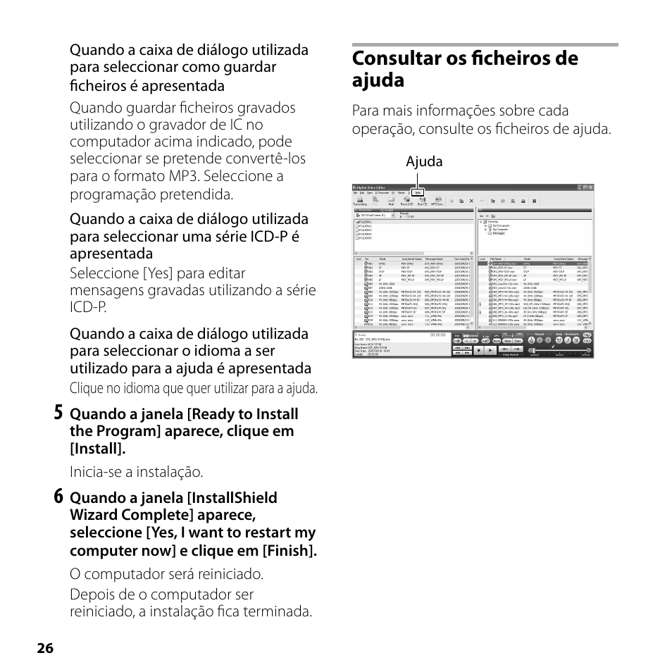 Consultar os ficheiros de ajuda | Sony ICD-SX750 User Manual | Page 26 / 56