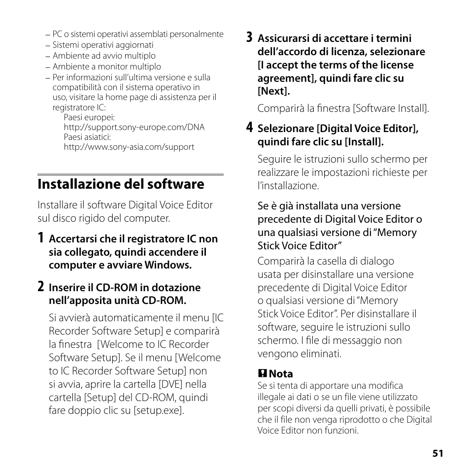 Installazione del software | Sony ICD-SX750 User Manual | Page 51 / 56