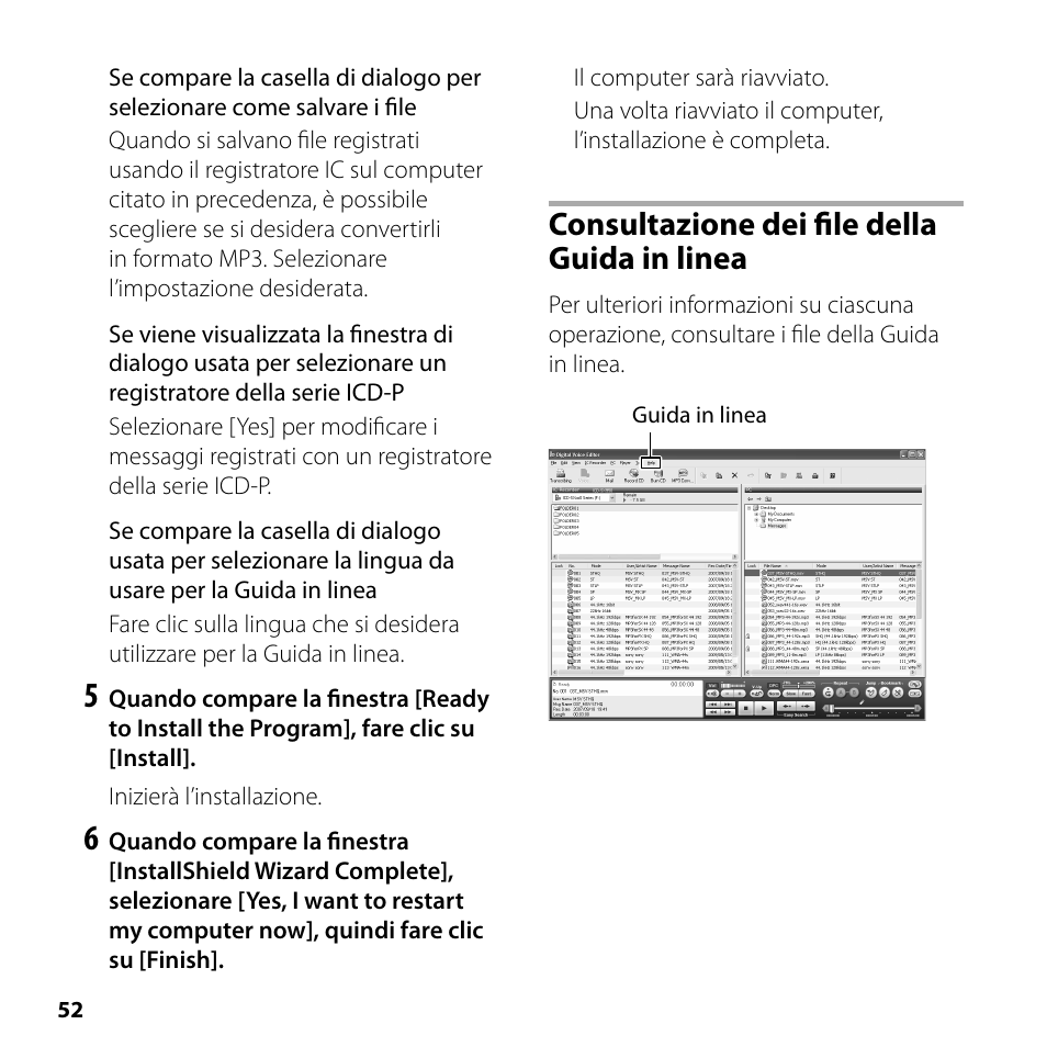 Consultazione dei file della guida in linea | Sony ICD-SX750 User Manual | Page 52 / 56