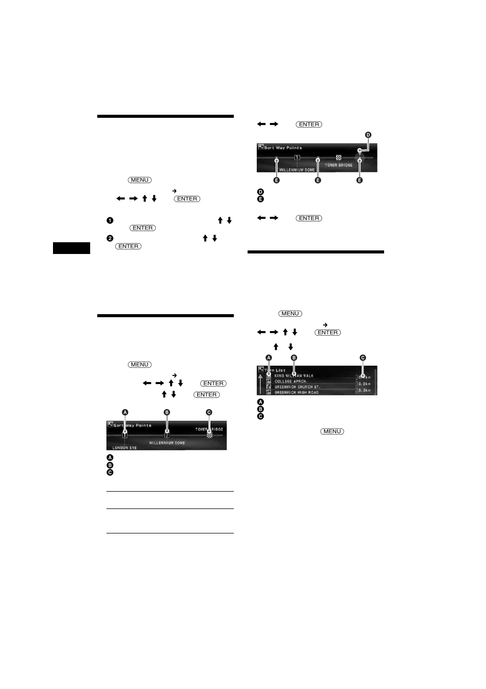 Setting the route priority, Editing waypoints, Checking route details by the list | Sony NVX-HC1 User Manual | Page 16 / 130