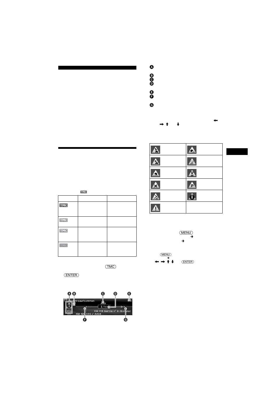 Rds-tmc-informationen, Anzeigen von verkehrsinformationen | Sony NVX-HC1 User Manual | Page 43 / 130