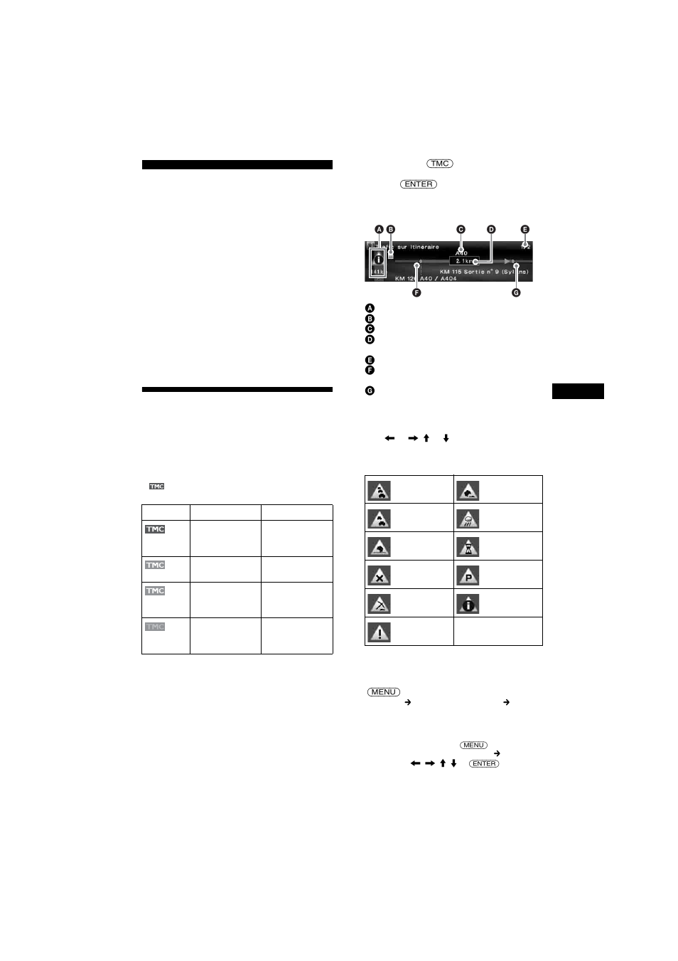 Information rds-tmc, Affichage des informations routières, Informations rds-tmc | Sony NVX-HC1 User Manual | Page 69 / 130
