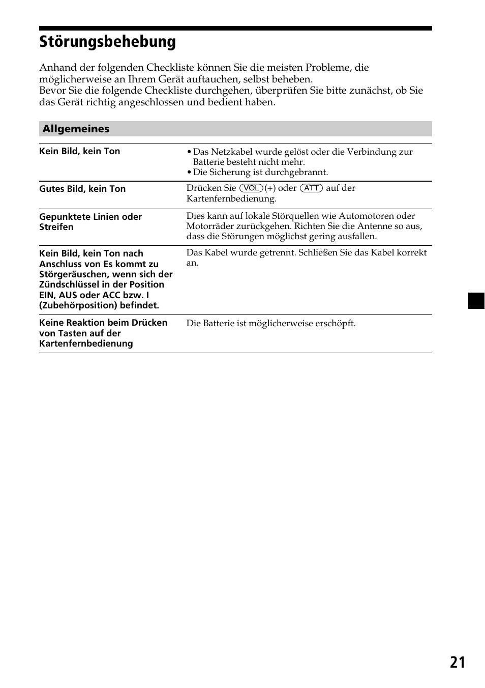 Störungsbehebung, 21 störungsbehebung | Sony XVM-R70 User Manual | Page 41 / 104