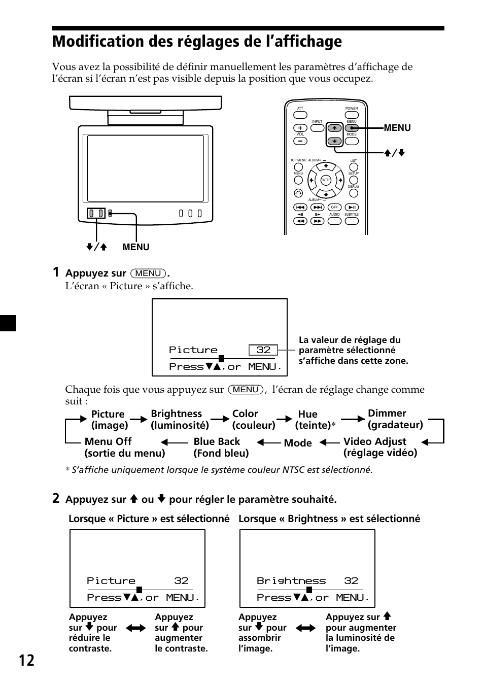 Modification des réglages de l’affichage | Sony XVM-R70 User Manual | Page 52 / 104