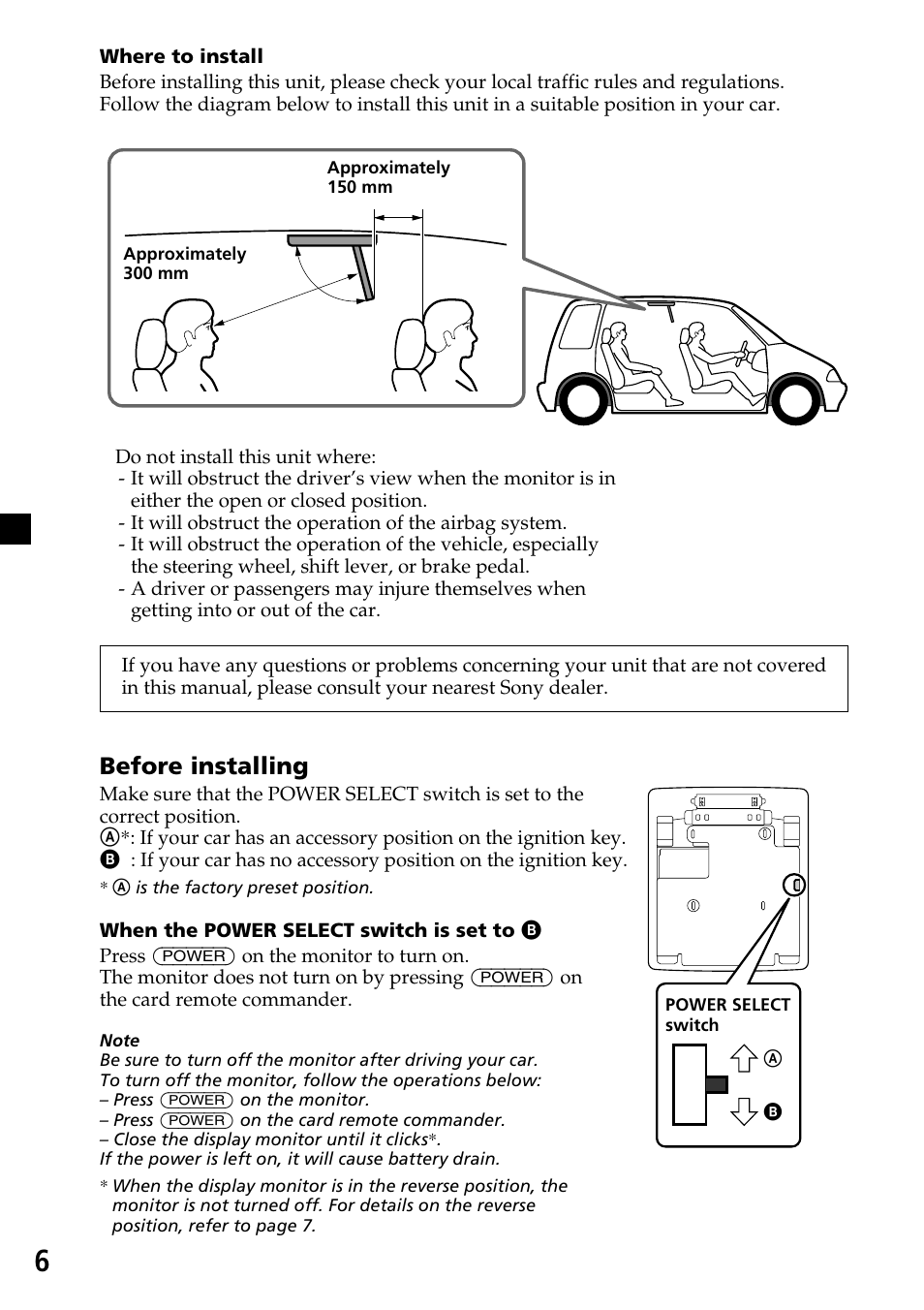 Before installing | Sony XVM-R70 User Manual | Page 6 / 104