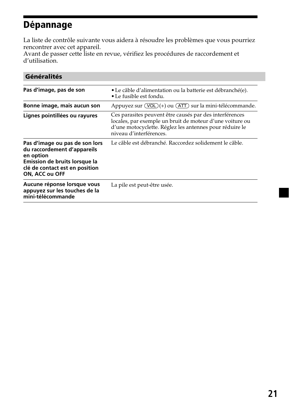 Dépannage, 21 dépannage | Sony XVM-R70 User Manual | Page 61 / 104