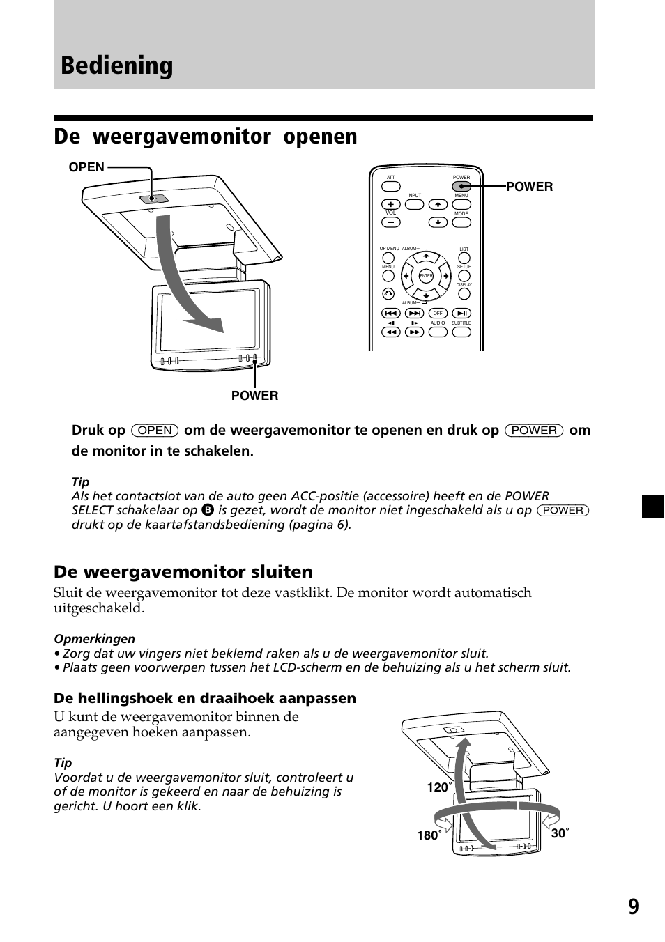 Bediening, De weergavemonitor openen, De weergavemonitor sluiten | Sony XVM-R70 User Manual | Page 89 / 104