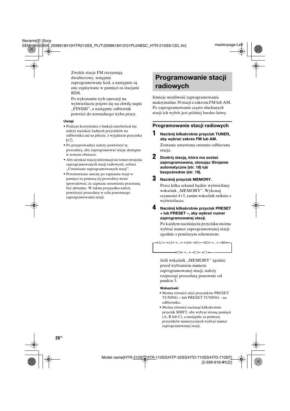 Programowanie stacji radiowych | Sony HTD-710SF User Manual | Page 20 / 92
