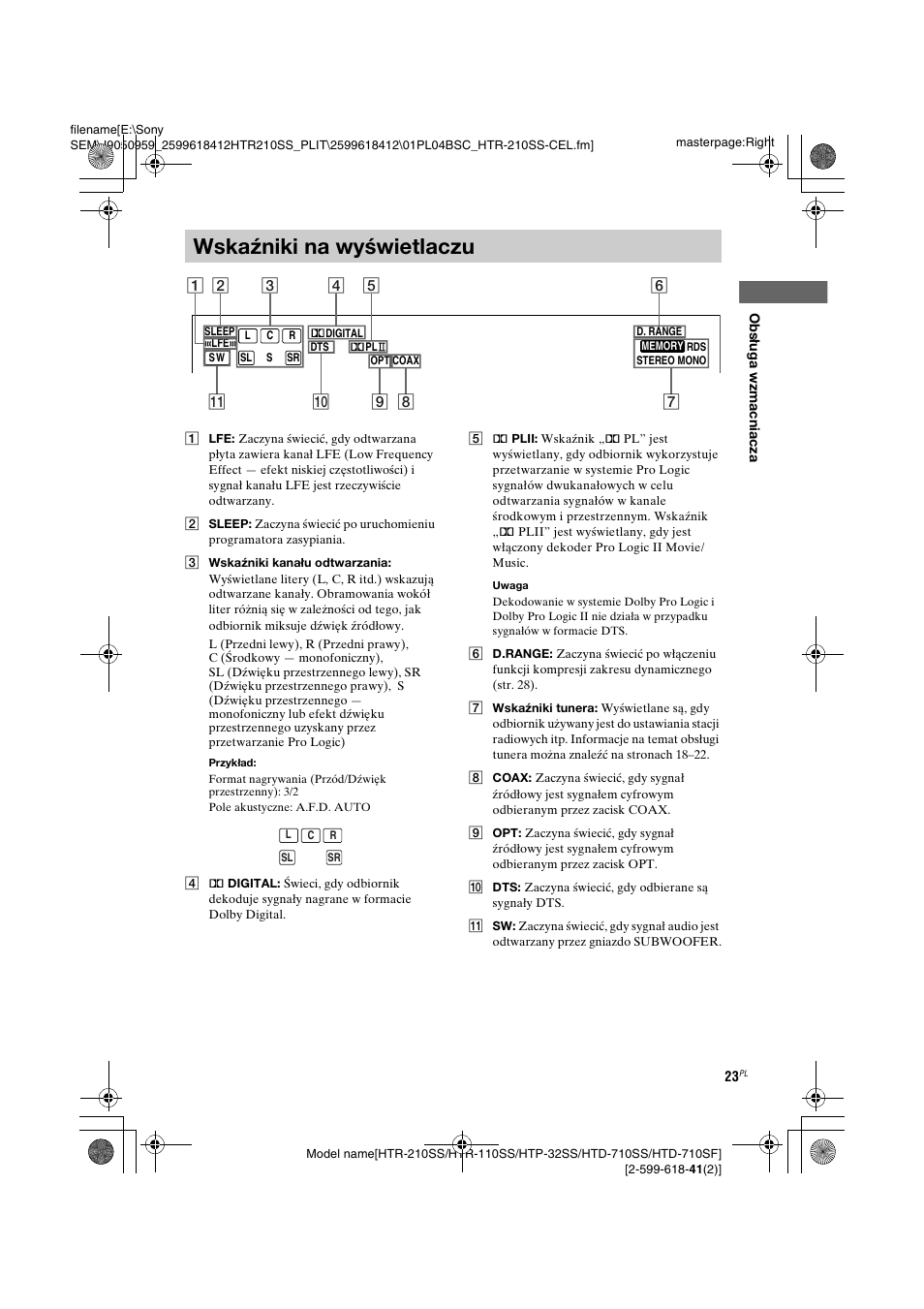 Wskaźniki na wyświetlaczu | Sony HTD-710SF User Manual | Page 23 / 92