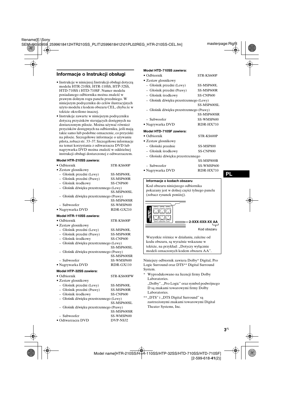 Informacje o instrukcji obsługi | Sony HTD-710SF User Manual | Page 3 / 92