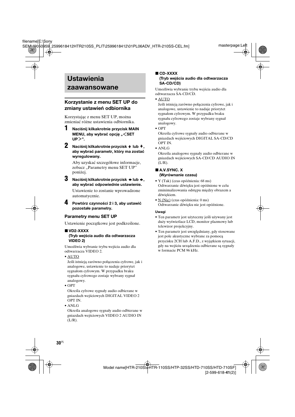 Ustawienia zaawansowane | Sony HTD-710SF User Manual | Page 30 / 92
