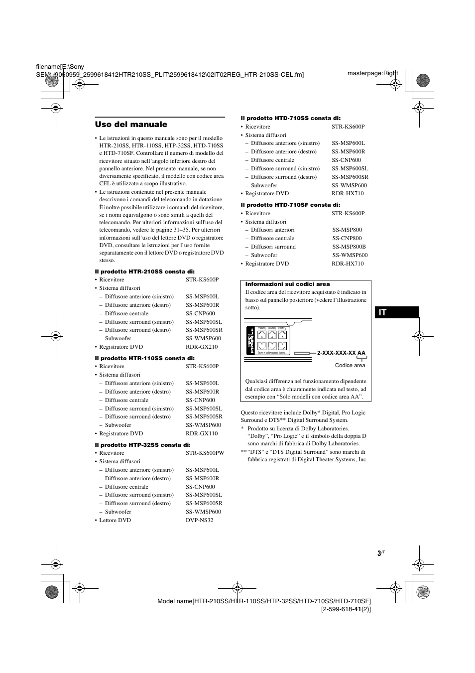 Uso del manuale | Sony HTD-710SF User Manual | Page 49 / 92