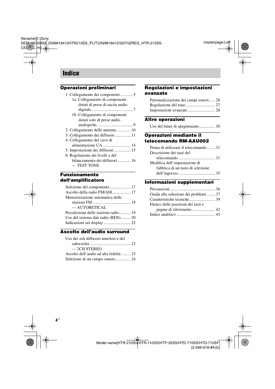 Indice | Sony HTD-710SF User Manual | Page 50 / 92