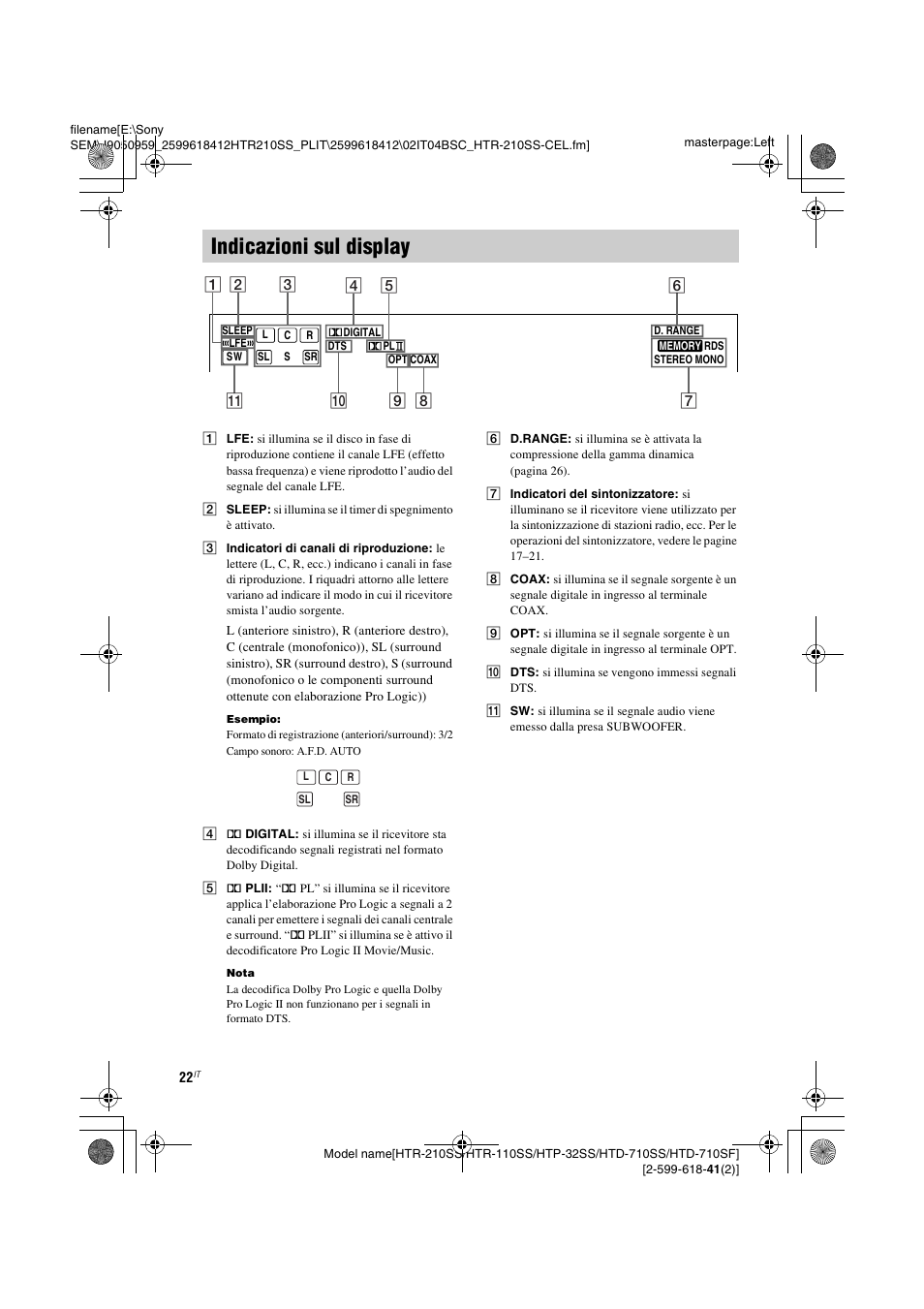 Indicazioni sul display | Sony HTD-710SF User Manual | Page 68 / 92