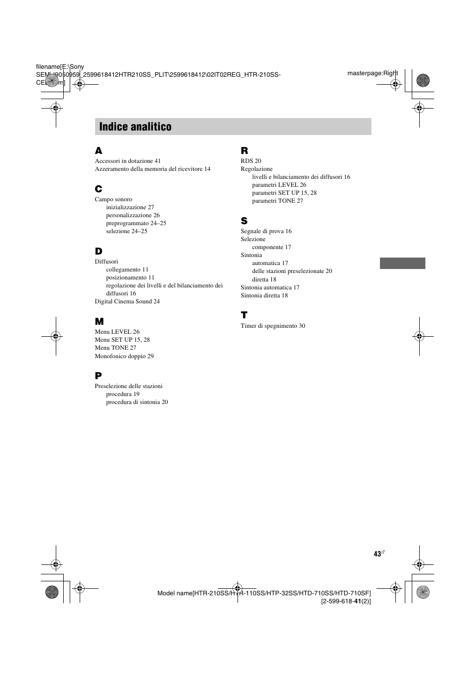 Indice analitico | Sony HTD-710SF User Manual | Page 89 / 92