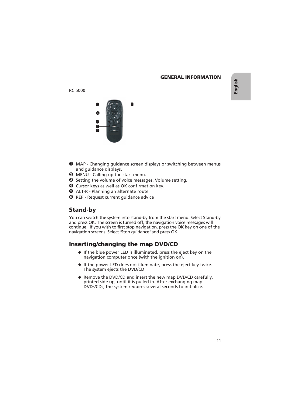 Stand-by, Inserting/changing the map dvd/cd | Audiovox NPD 5500 User Manual | Page 10 / 113