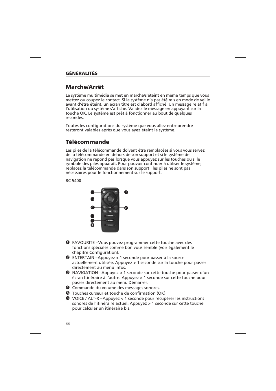 Marche/arrêt, Télécommande | Audiovox NPD 5500 User Manual | Page 43 / 113