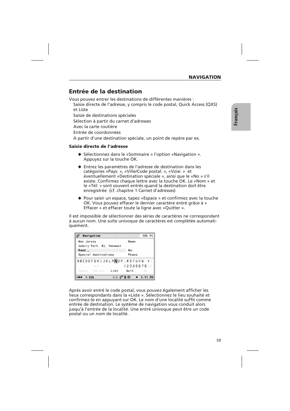 Entrée de la destination | Audiovox NPD 5500 User Manual | Page 58 / 113