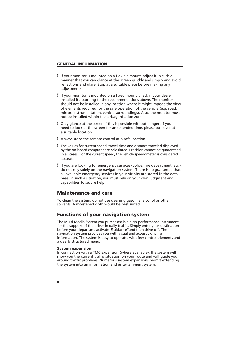 Maintenance and care, Functions of your navigation system | Audiovox NPD 5500 User Manual | Page 7 / 113