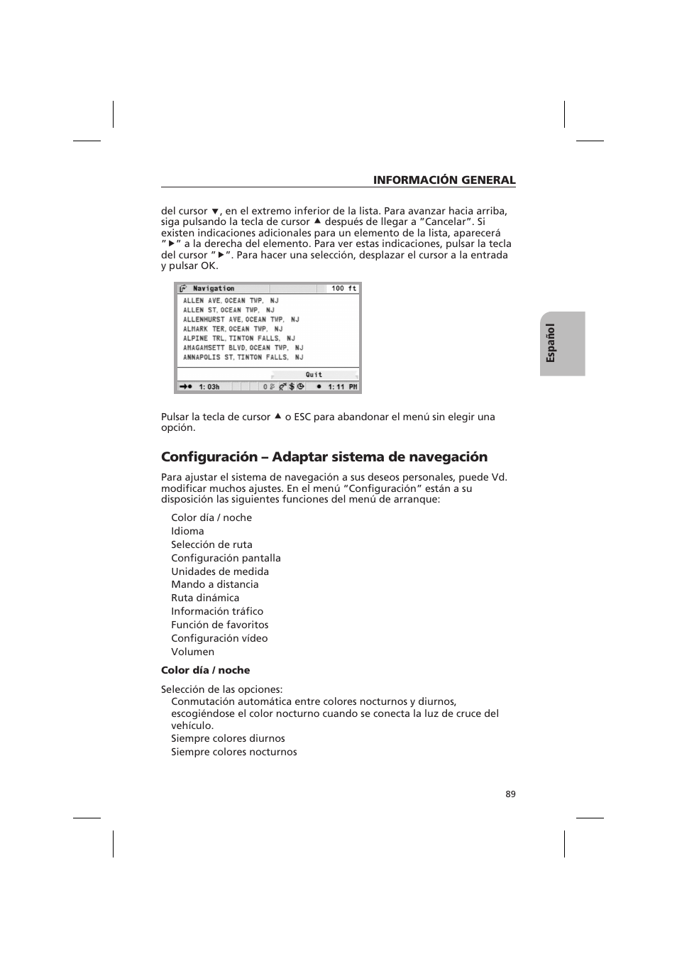 Configuración – adaptar sistema de navegación | Audiovox NPD 5500 User Manual | Page 88 / 113