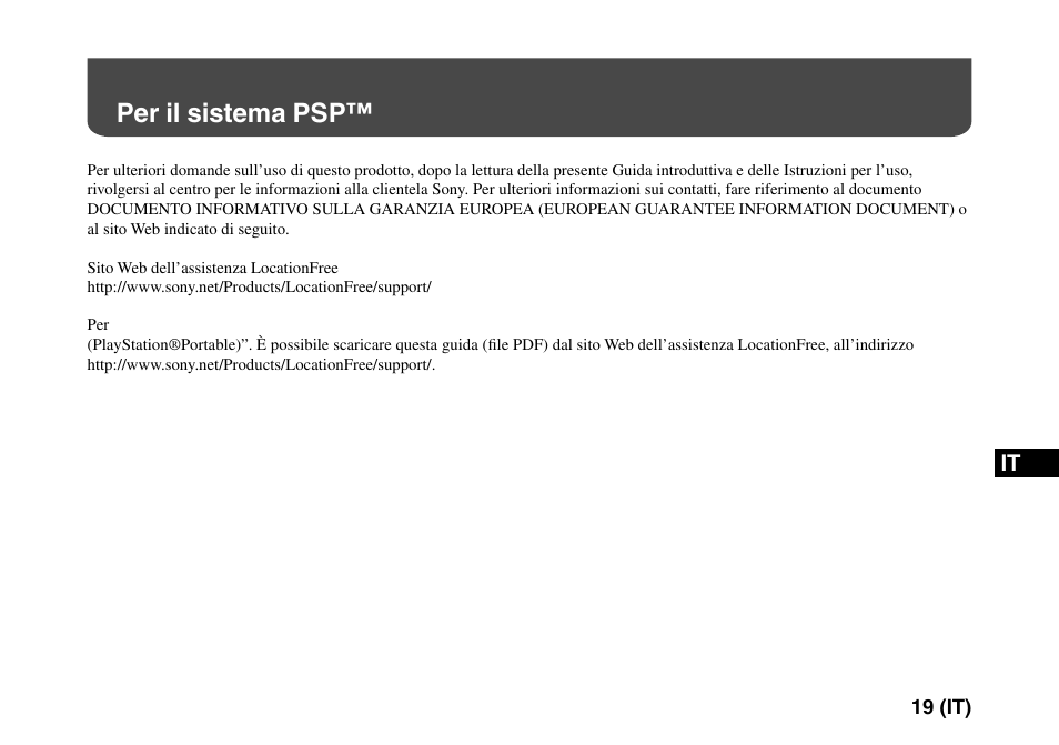 Per il sistema psp | Sony LF-PK1 User Manual | Page 113 / 155