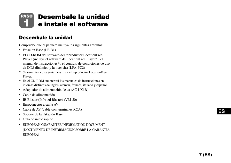 Paso1 desembale la unidad e instale el software, Desembale la unidad e instale el software, Desembale la unidad | Sony LF-PK1 User Manual | Page 131 / 155