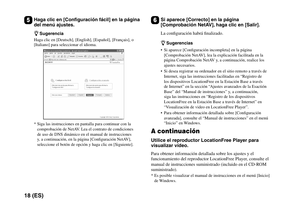 A continuación, 18 (es) | Sony LF-PK1 User Manual | Page 142 / 155
