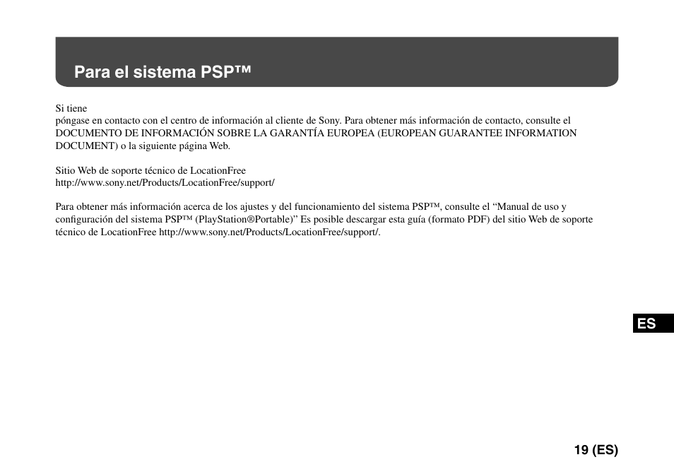 Para el sistema psp | Sony LF-PK1 User Manual | Page 143 / 155