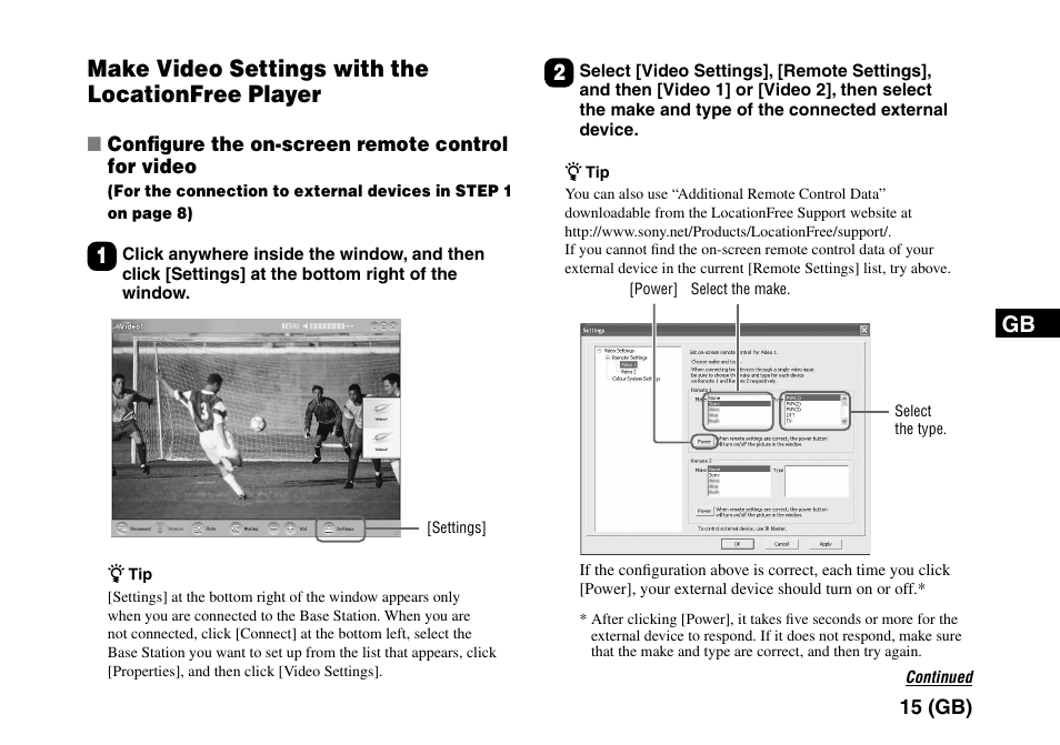 Make video settings with the locationfree player | Sony LF-PK1 User Manual | Page 19 / 155