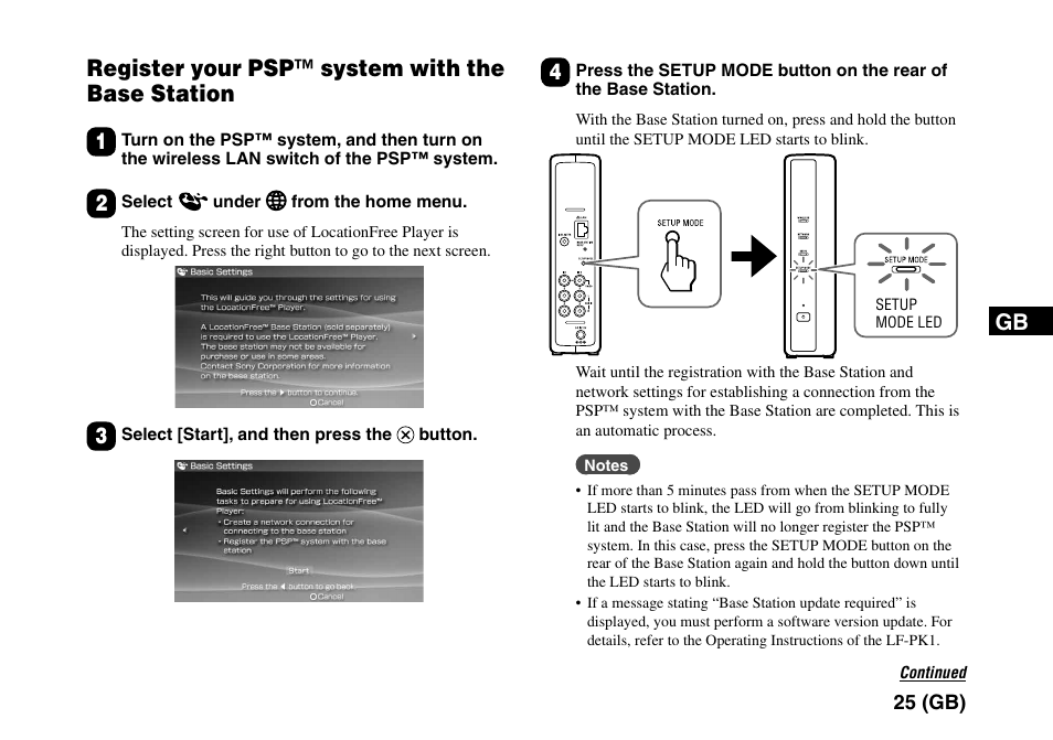 Register your psp™ system with the base station | Sony LF-PK1 User Manual | Page 29 / 155